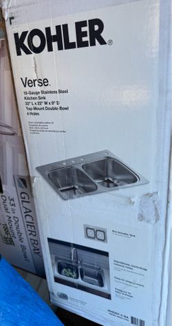 Kholer Verse 33in top mount double bowl sink with four holes