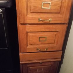 WOOD FILE CABINETS - SET OF 2 STACKED (GOOD CONDITION) 