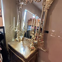 Baroque Cabinet Console With Mirror 