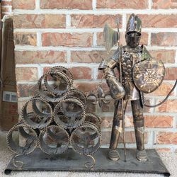 Metal Knight Wine Rack Sculpture