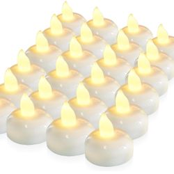 50 Pack Waterproof Flameless Floating Tealights, Warm White Battery Flickering LED Tea Lights Candles - Wedding, Party, Centerpiece, Pool & SPA