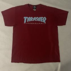 Thrasher Distressed Outlined T-Shirt Cardinal Red Size Large