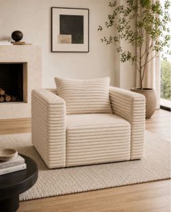 Oversized Beige Corduroy Lounge Chair – Deep Seat Accent Chair