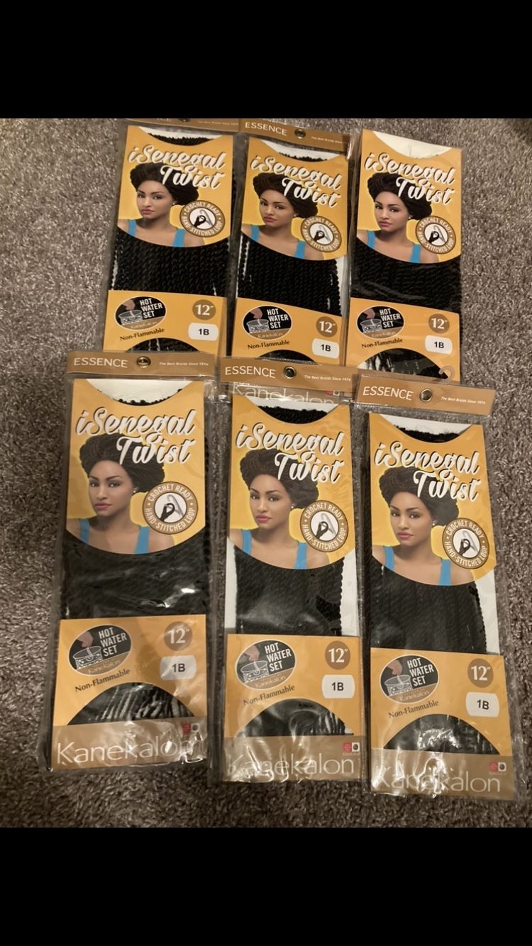 Brand new in packs isenegal twist extensions, color jer black 12”extension 6 packs
