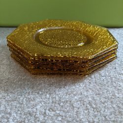 Five Vintage Amber Glass Appetizer/Snack Plates