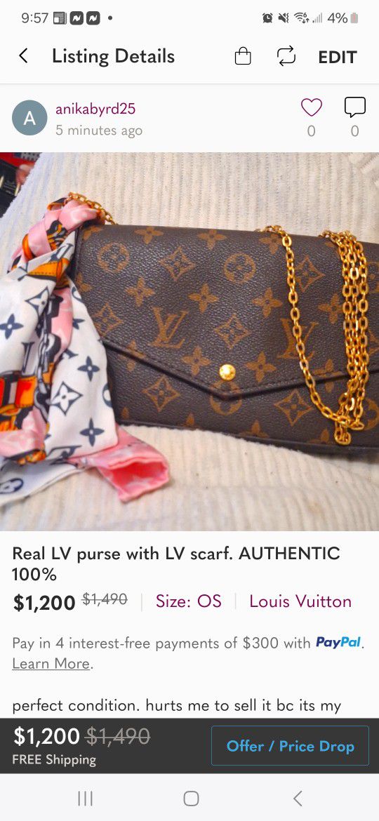 100%AUTHENTIC Louis Vuitton Bag W/LV Scarf