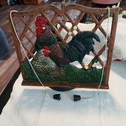Vtg Iron Cast Cookbook Stand Rooster and Chicken 