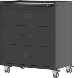 Q343-Metal Storage Cabinet with Wheels, Garage Storage Cabinet with 3 Drawers, Rolling Tool Cabinet, Assembly Required, Black