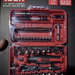 ICON 52 Piece 1/4 Socket Set And Case