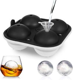 Black & White Spherical Ice Mold Tray - 4 Large Ball Molds