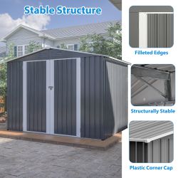 8 x 6 FT Outdoor Waterproof Garden Tool Storage Sheds with Metal Foundation with Floor Frame, Tool Shed with Lockable Hinged Doors & Air Vents, Storag