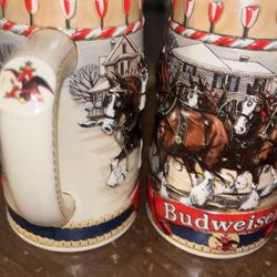 New 1986 Set Of Budweiser Beer Steins