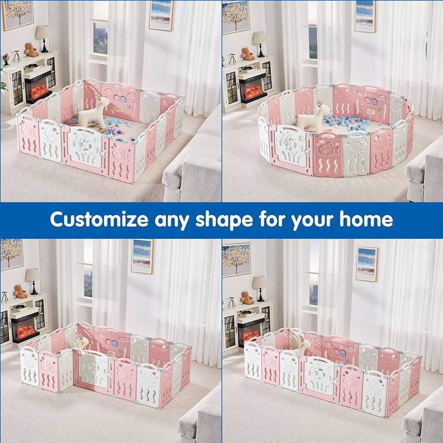 Baby Playpen 18 Panels Foldable Fence with Game Panel and Safety Gate