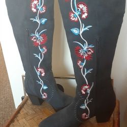 Carlos By Carlos Santana Navy Suede Embroidered Tall Boots
