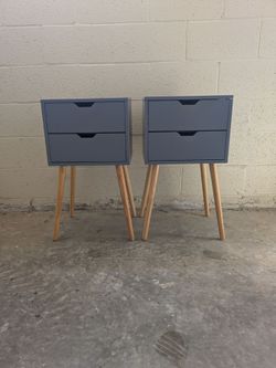 Set of Blue MCM Style Nightstands