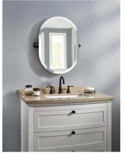 Delta Porter 26in x 23in. Frameless Oval Bathroom Mirror With Beveled Edges And Oil-rubbed Bronze 