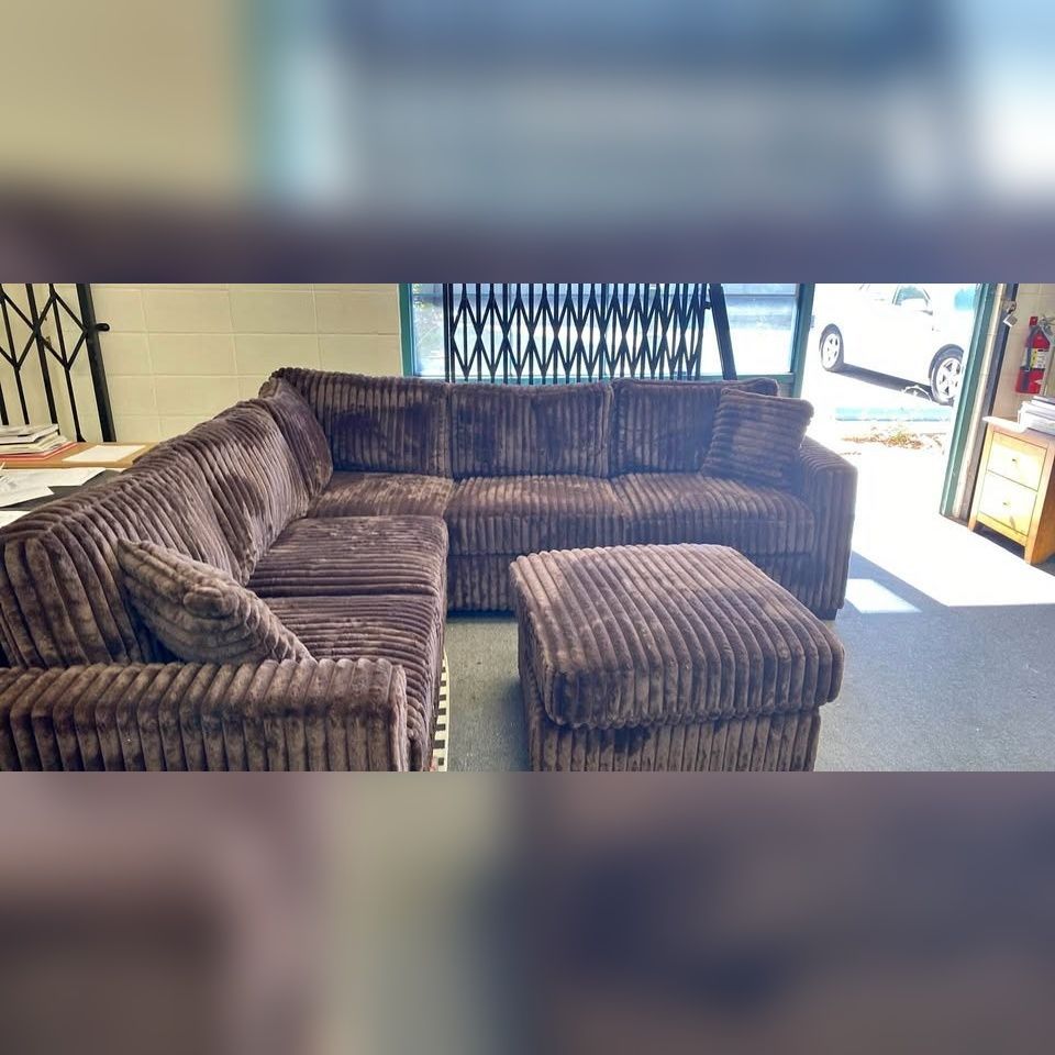 4- Piece Brown colour Corduroy Sectional Sofa set with ottoman