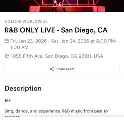 R&B ONLY LIVE – San Diego | 4 GA Tickets | Jan 23–24 | $200 OBO