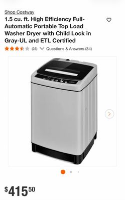 Shop Costway 1.5 cu. ft. High Efficiency Full-Automatic Portable Top Load Washer Dryer with Child Lock in Gray-UL and ETL Certified
