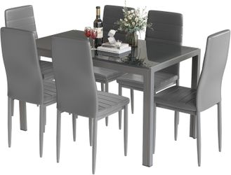 PU Leather Chairs, Modern Dining Room Chair, set of 6 chairs, Gray