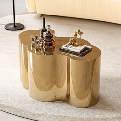 IKIFLY Modern Gold Stainless Coffee Table, Small Cloud Fashion Design Accent Table End Table for Liv