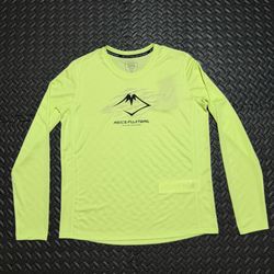 Asics Fujitrail Running Shirt Logo Reflective Long Sleeve Green Mens Medium NEW