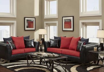 Red and black stylish me couch and Loveseat