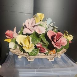 Large Vintage Capodimonte Roses Porcelain Bouquet