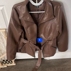 Kenneth Cole Faux Leather Belt Jacket 