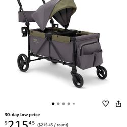 Jeep Sport All-Terrain Stroller Wagon by Delta Children - Includes Canopy, Parent Organizer, Adjustable Handlebar, Snack Tray & Cup Holders, Grey/Oliv