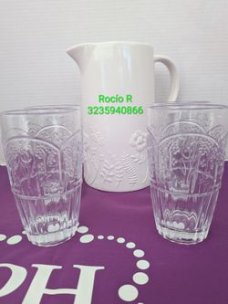 White Ceramic Pitcher with 4 cristal Tumblers