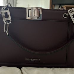 Karl Lagerfeld Burgundy Leather Handbag 