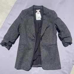 NWT H&M black marl gathered-sleeve blazer S/M READ