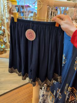 Navy Blue Embroidered Shorts
