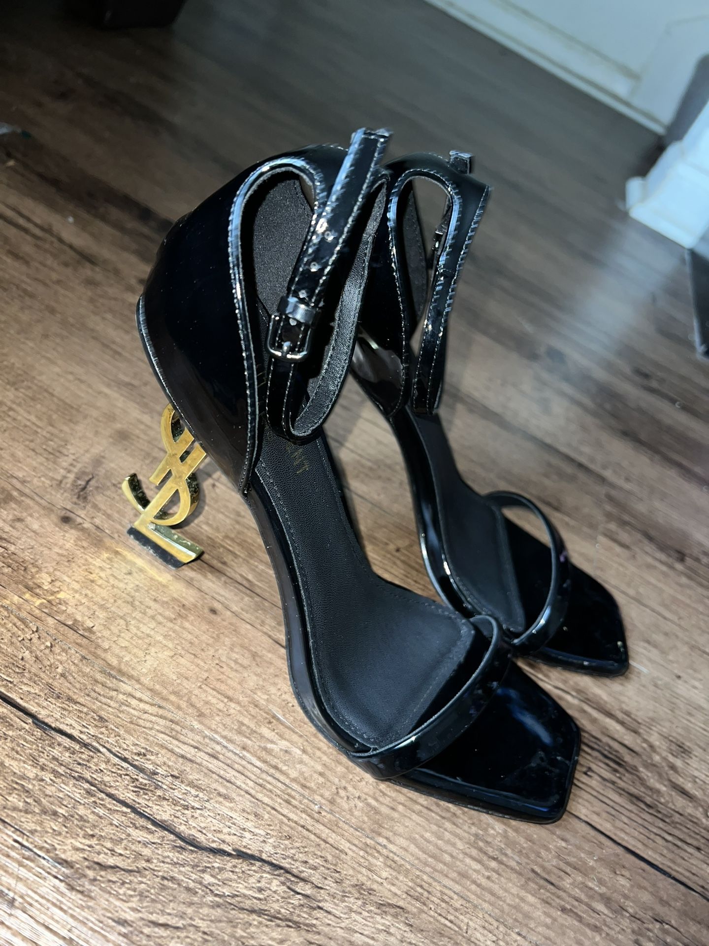 Black And Gold, YSL Letter Strappy Heels