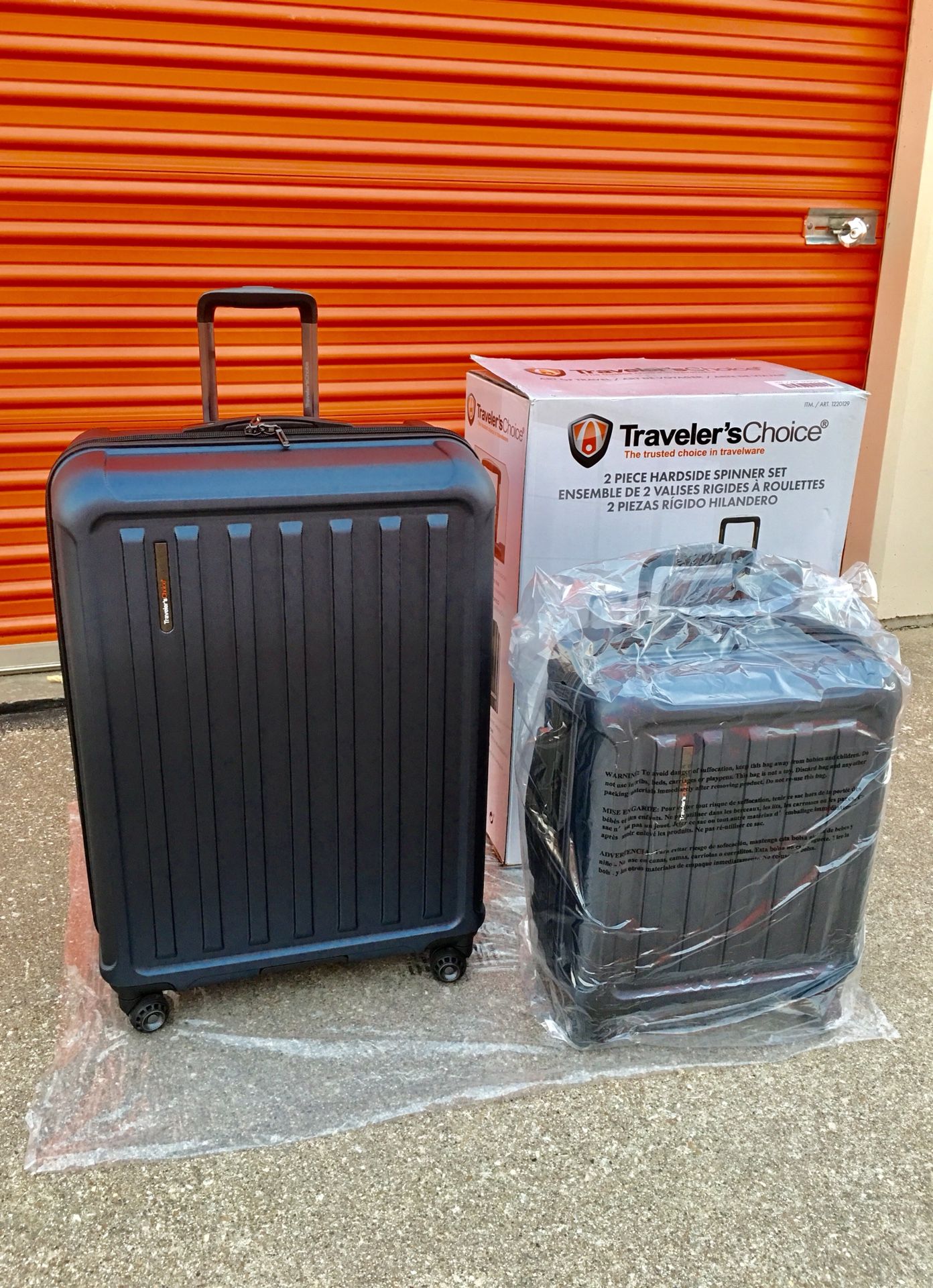 NEW TRAVELER’S CHOICE The Art of Travel 2-piece Hardside Spinner Luggage Set, 29" & 21 With USB Port (Navy Blue)