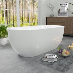 67“ Oval Acrylic Bath Tub, Freestanding Bathtub, Integrated Removable Tub Drain with White Finish CUPC Certified (YI-6870)