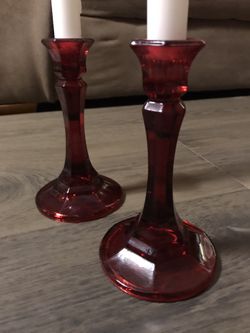 Red Glass Candlestick Holders
