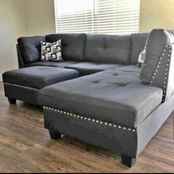 Sienna Grey Fabric Sectional With Ottoman. Brand New.