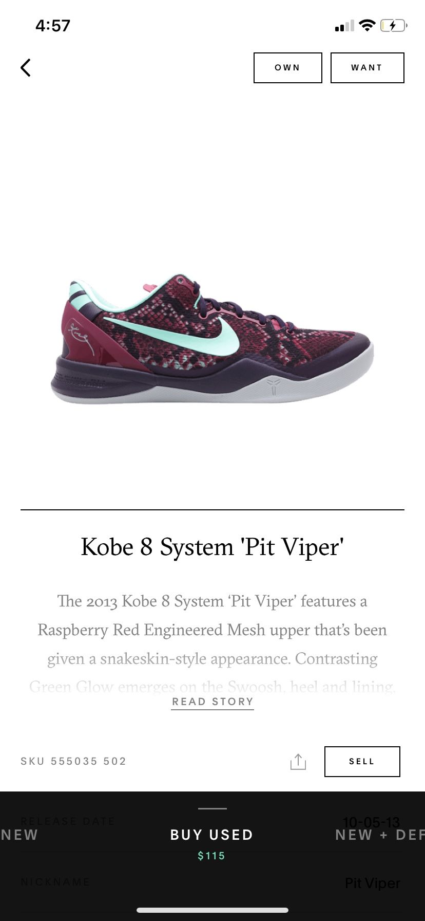 Nike Kobe 8 Pit Viper size 10