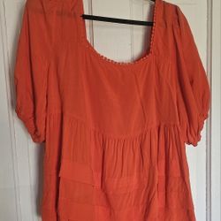 Rusttydustty Womens Flowy Orange Short Sleeve Top Size 3x