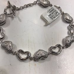 Sterling silver ladies diamond heart bracelet Tiffany style