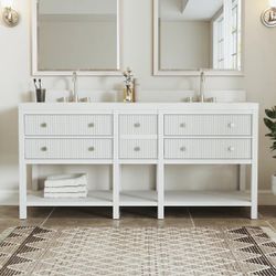 Capri Solid Wood Double Sink Bathroom Vanity with 2" Thassos White Quartz Countertop By Latitude Run®