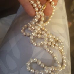 Real Long Pearl Necklace 14k Gold Clasp