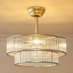 20'' Crystal Caged Mid Century Chandelier Ceiling Fan with Light Kit
