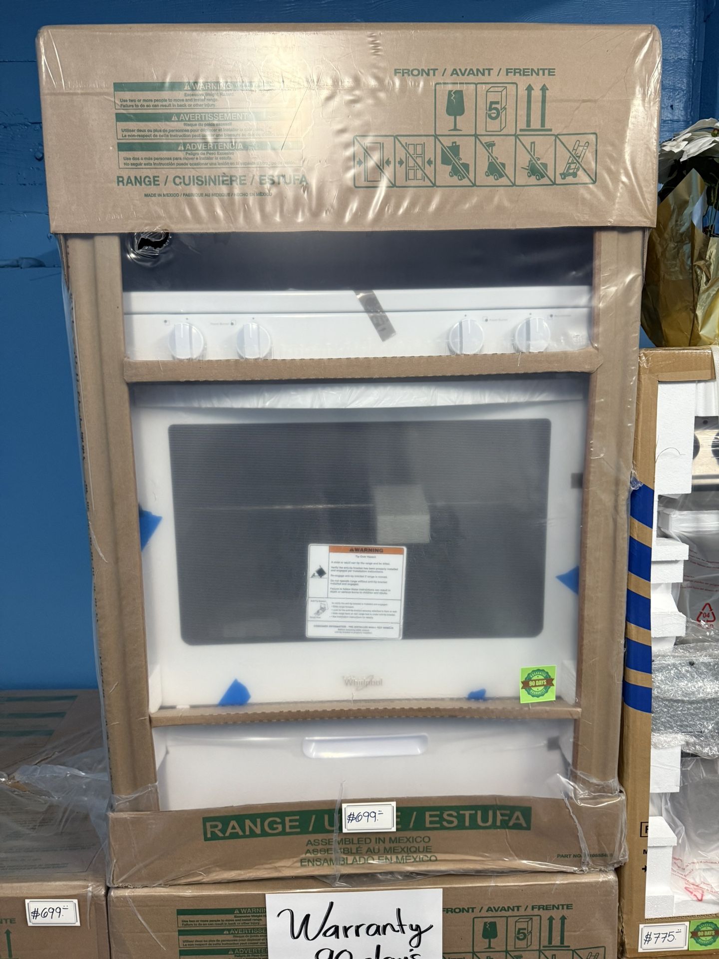 Brand new Whirlpool white 4 burner range stove