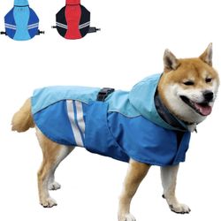Waterproof Dog Raincoats with Hood for Medium Large Dogs, Poncho with Reflective Strap, Lightweight Jacket with Leash Hole. Blue (X-Small)