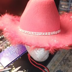 Halloween Red Cowboy Hot With Fur Bling Around The Rim And Heart Shape Sun Glasses