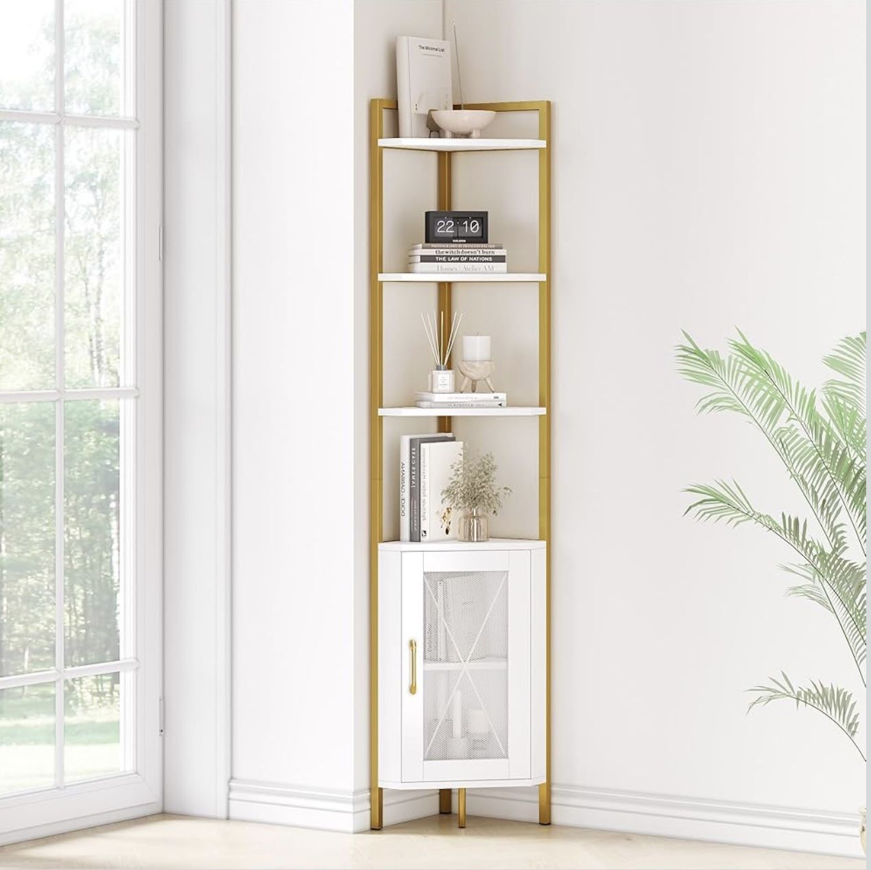 White & Gold 4-Tier Corner Shelf