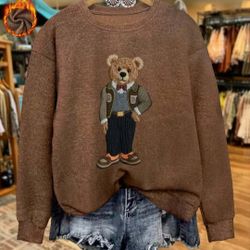 Warm & Comfortable Knitted Gentlemen Bear 🐻 Design,Crew Neck, Long Sleeves Unisex Sweater